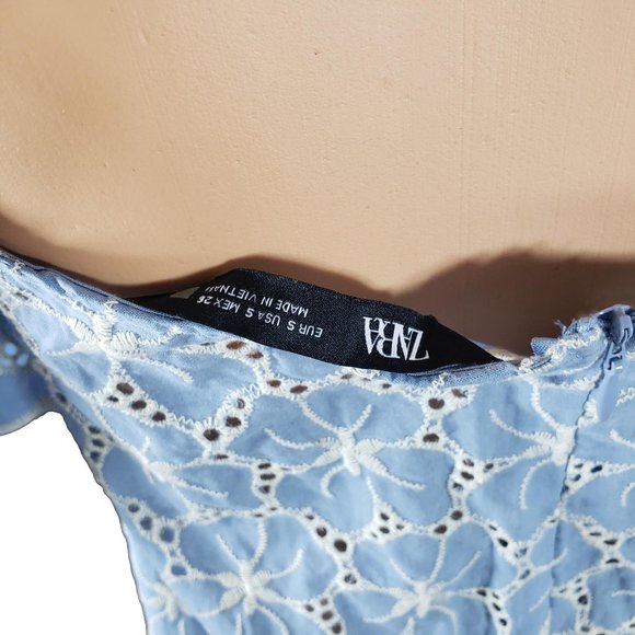 Women's Spring Summer Floral Baby Blue ZARA Dress Small - Picture 6 of 7